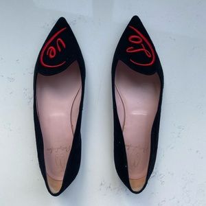 PRETTY BALLERINA FLATS LOAFERS “ LOVE” black suede (offers welcome 🎊🎉